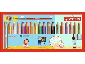 Stabilo Kredki WOODY PASTEL 18 kolorów pędzel , temperówka Woody