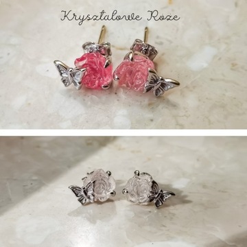Kolczyki Kryształowe Róże zmieniające kolor srebro i białe złoto s925
