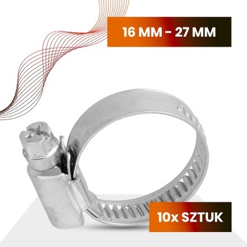 10x Opaska Zaciskowa METALOWA 16-27 Cybant Obejma Ślimakowa SKRĘCANA Sta GR