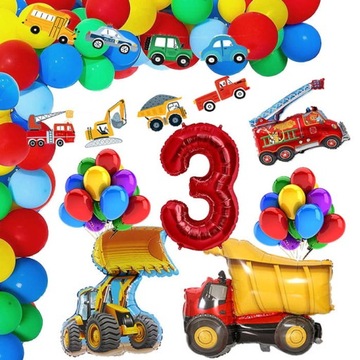 BALONY NA 3 URODZINY POJAZDY WYWROTKA 52SZT