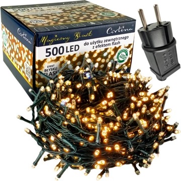 LAMPKI CHOINKOWE 500 LED Z EFEKTEM FLASH ŚWIATEŁKA IP44 26,5M NA CHOINKE