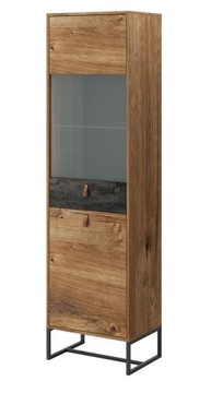 Dąb Witryna Wysoka Szkło Metal Loft Czarny Kamień