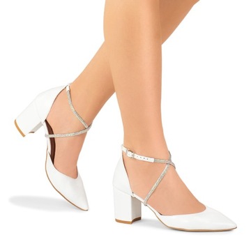 BRILU ŚLUBNE CZÓŁENKA NA SŁUPKU Z CYRKONIOWYMI PASKAMI BIAŁE 36