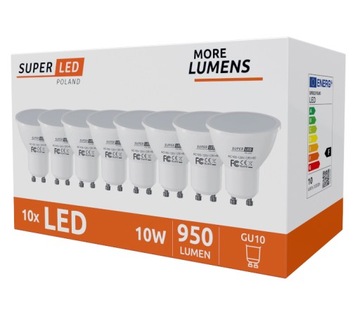 10x Żarówka LED GU10 10W 950lm CCD MOCNA NIEMRUGAJĄCA PREMIUM CIEPŁA