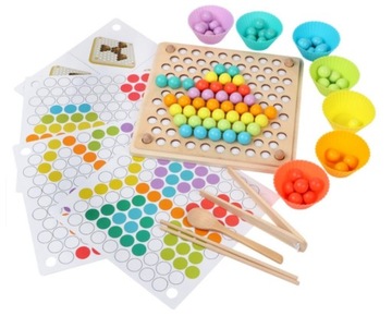 DREWNIANA UKŁADANKA KULKI KORALIKI PUZZLE MOZAIKA