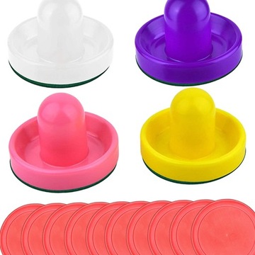 Толкатели и шайбы для аэрохоккея с зеленым фетровым дном. Стандарт.