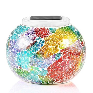 LAMPION OGRODOWT WISZĄCY KULA MOZAIKA DUZO KOLORÓW DEKORACJA DO DOMU LED