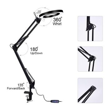 Lampa z 3 trybami kolorów i 5-krotnym szkłem powiększającym Biurko z