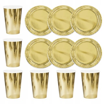 ZESTAW KUBKI TALERZYKI ZŁOTE URODZINOWE 12szt