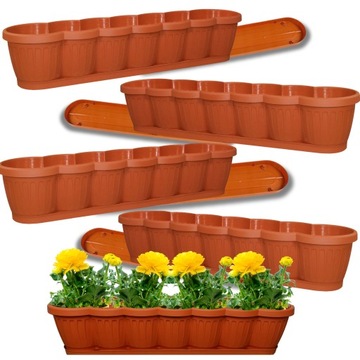 4x SKRZYNKA BALKONOWA 80cm TERAKOTA DONICZKA DONICA NA KWIATY+ PODSTAWKA