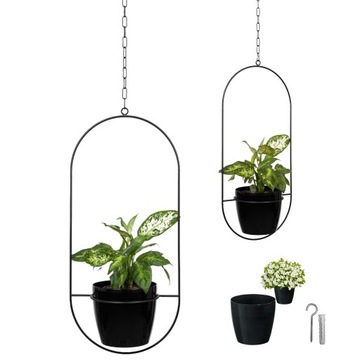 Подставка для цветов, подвесная для цветов, трав, потолочный металлический черный овальный цветочный горшок