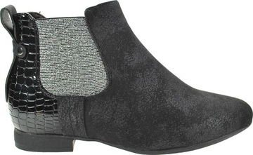 CZARNO SREBRNE ELEGANCKIE BOTKI SZTYBLETY r 33