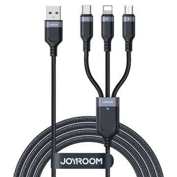 KABEL 3-W-1 JOYROOM MULTI-USE LIGHTNING USB-C MICRO USB 1.2M + GRATIS RYSIK