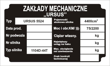 Tabliczka znamionowa ciągnik URSUS 5524
