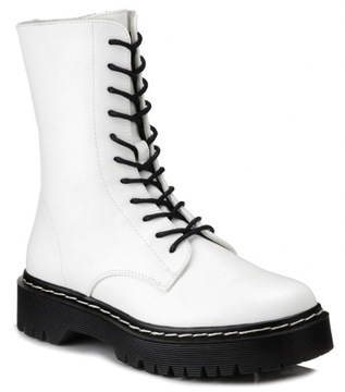 Białe glany damskie buty zimowe wysokie ekoskóra S.Barski 201-67 41
