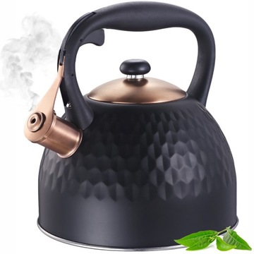 Czajnik z gwizdkiem INDUKCJA GAZ stalowy nierdzewny CZARNY 2,7 L