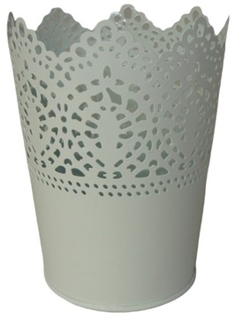 OSŁONKA WIADERKO BIAŁE METALOWE KORONKA AŻUR 13 CM