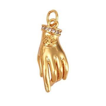 Buddha Hamsha Evil Eye Hand Charm , 18K Real Gold