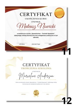 Certyfikat Dyplom ukończenia kursu szkolenia dla Firm Personalizowane a4