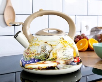Традиционный чайник со СТАЛЬНЫМ СВИСТОЛЕМ, узорчатой ​​эмалью Эденберг, 3 л.