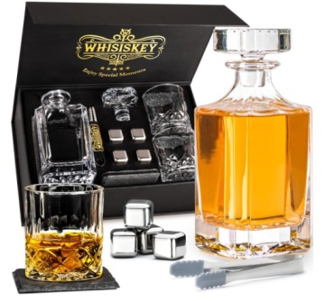 Elegancki zestaw do whisky karafka 700 ml 2 szklanki kamienie super prezent