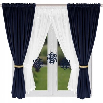 KOMPLET NA OKNO GRANATOWE ZASŁONY I FIRANY Z ZAWIESZKAMI