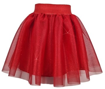 Spódnica tiul czerwona brokatowa Rozmiar 146-164 długość 41cm XL