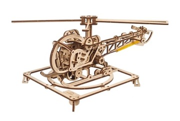 Puzzle 3D Mini Helikopter Ugears MODEL MECHANICZNY ruchomy drewniany silnik