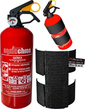АВТОМОБИЛЬНЫЙ ОГНЕТУШИТЕЛЬ ПОРОШКОВЫЙ ОГНЕЗАЩИТНЫЙ 1КГ + ДЕРЖАТЕЛЬ НА ВЕЛКРО ДЛЯ АВТОМОБИЛЯ