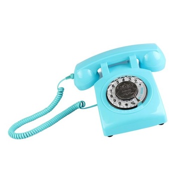 Dzwonek telefoniczny w stylu retro z obrotową tarczą, niebieski