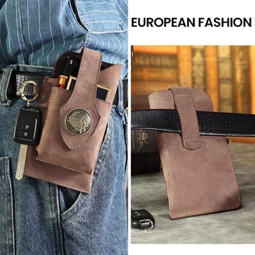 Мужской кожаный чехол для телефона с ключницей и зажимом для ремня, цвет хаки 06