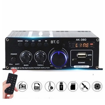 DOMOWY WZMACNIACZ SAMOCHODOWY BLUETOOTH 5.0 2 KANAŁOWE GŁOŚNIKI RADIA FM