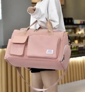 Torba podróżna sportowa o dużej pojemności wodoodporna pudrowy róż