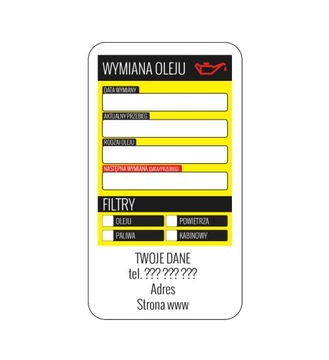 Naklejka Serwis WYMIANA OLEJU mechanik TWOJE DANE