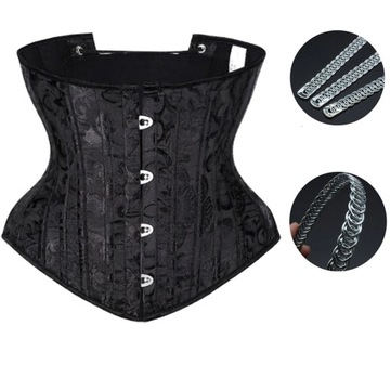 UNDERBUST czarny gorset wiązany METALOWE FISZBINY