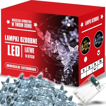 LAMPKI CHOINKOWE ŚWIĄTECZNE LED ŚWIATEŁKA NA BATERIE DRUCIKI BIAŁE ZIMNE 5M