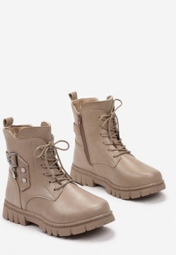 Born2Be Ciemnobeżowe Botki 33 Zima Ekoskóra