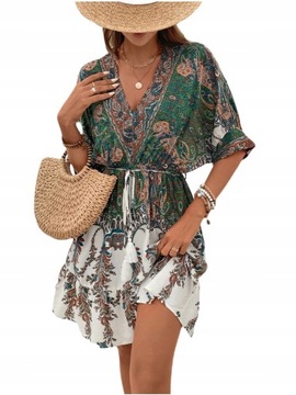 ELEGANCKA SUKIENKA DAMSKA BOHO WIZYTOWA WIOSENNA L