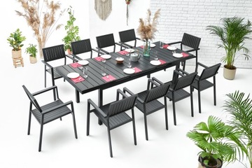 ZESTAW MEBLI OGRODOWYCH 10+1 ROZKŁADANY STÓŁ