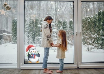 РОЖДЕСТВЕНСКАЯ наклейка на окно ПИНГВИН - ПОДАРОК