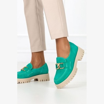 КОЖАНЫЕ МОКАСИНЫ ЖЕНСКИЕ С ЗОЛОТОЙ ЦЕПЬЮ размер 37