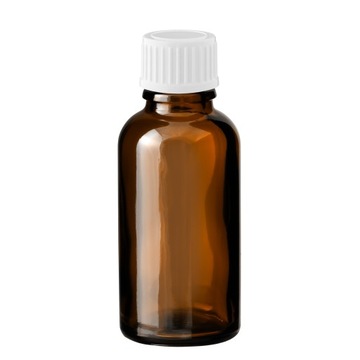 Butelka szklana brązowa 30 ml z nakrętką białą