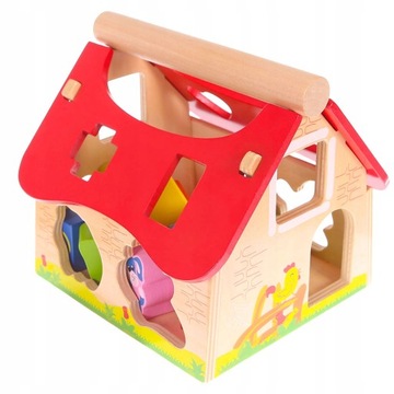 DREWNIANY SORTER KSZTAŁTÓW 12 KLOCKÓW FARMA DOMEK DLA DZIECI +12m ECOTOYS