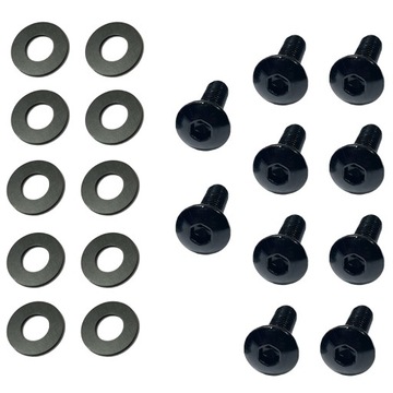 10x Śruba M5 x 16mm + Podkładka Czarne Śruby do Owiewek Plastików Motocykla