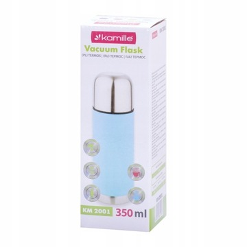 KUBEK TERMICZNY TERMOS STALOWY 100% SCZELNY pojemny bidon KAMILLE 350 ml