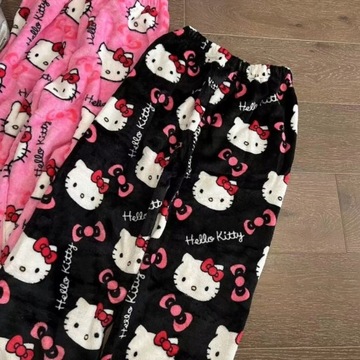 KOBIETA GRUBY CIEPŁY FLANELA SPODNIE OD PIŻAMY HELLO KITTY MIĘKKIE WYGODNE