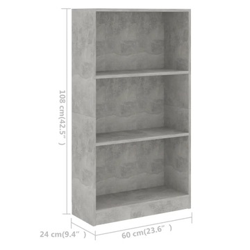 Полка VidaXL 3-х ярусная, бетонно-серый, 60x24x10