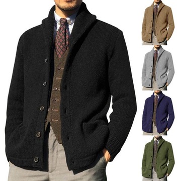 Mens Wool Knitted Long Style Cardigan Coat Fashion