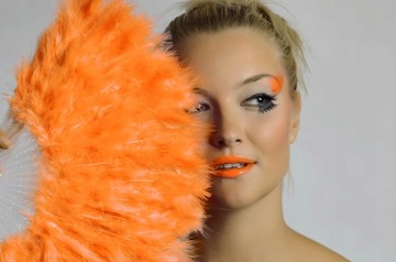 Пуховой веер из перьев марабу ОРАНЖЕВЫЙ толстый.