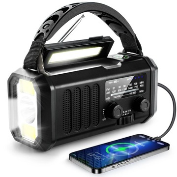 RADIO AWARYJNE 10000mAh SOLARNE POGODOWE AM FM SOS Z ŁADOWARKĄ USB KOMPAS
